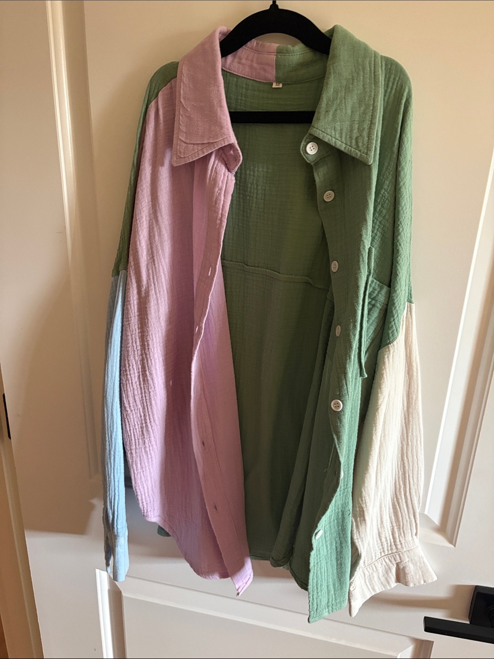 Colorblock Lightweight Button-Up Jacket - Green & Pink